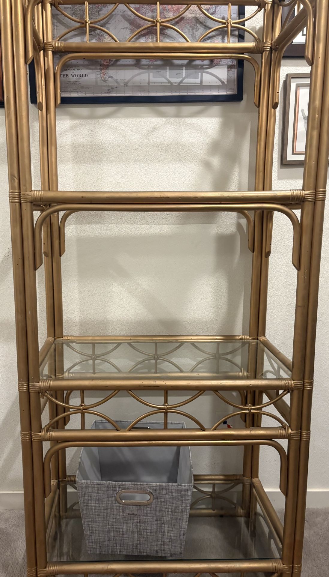 Vintage Shelf Bronze With Glass Shelves