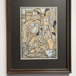 Vintage Bali Indonesia Original Watercolor Painting by W. J. Nanu Signed, Framed