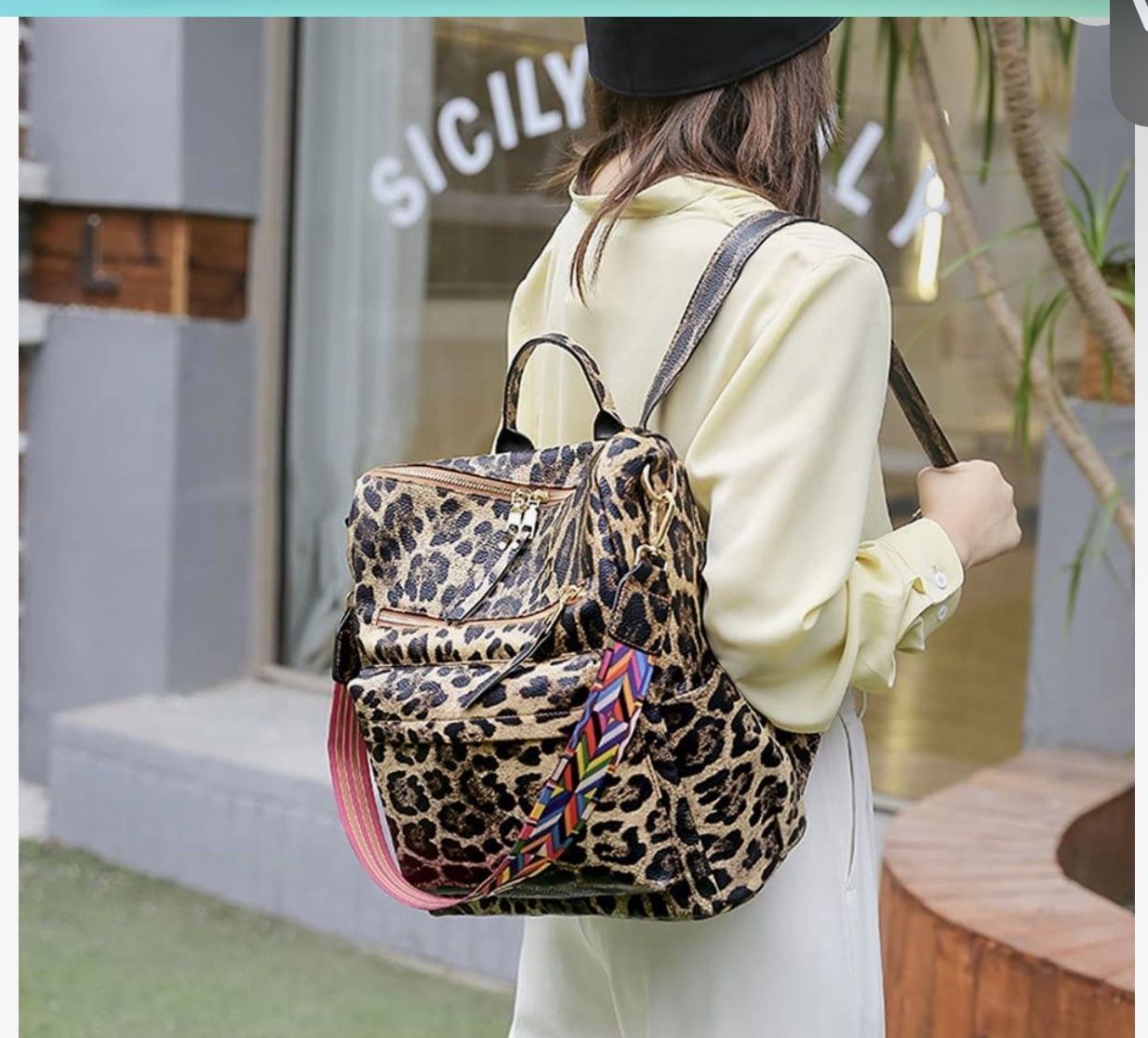 Women Backpack Purse Fashion Travel Bag Multipurpose Designer Handbag Ladies Satchel PU Leather Shoulder Bags (Leopard Brown)