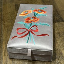 Oriental Style Satin Trinket Box Floral Pattern