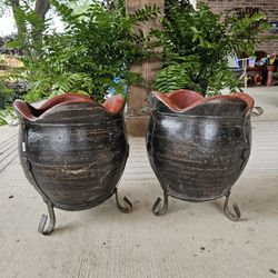 Small Rustic Black Tulips Clay Pots, Planters, Plants. Pottery, Talavera $45 cada una