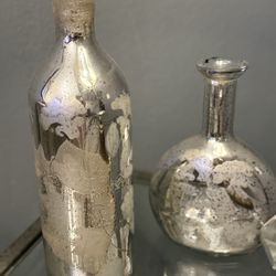 Silver Decorative Glass Vases Set – Vintage Style (Set of 2)