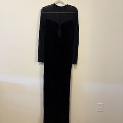 Lulus Velvet Black Dress With Sheer Sleeves 