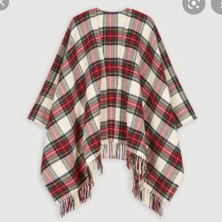 Maje WHOOL-BLEND PLAID PONCHO no