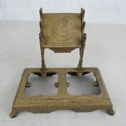 Eastlake Victorian Ornate Cast Iron Dual Inkwell Stand


