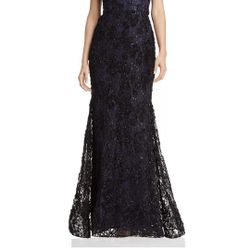 Aqua Formal Off-the-Shoulder Embellished Lace Gown
