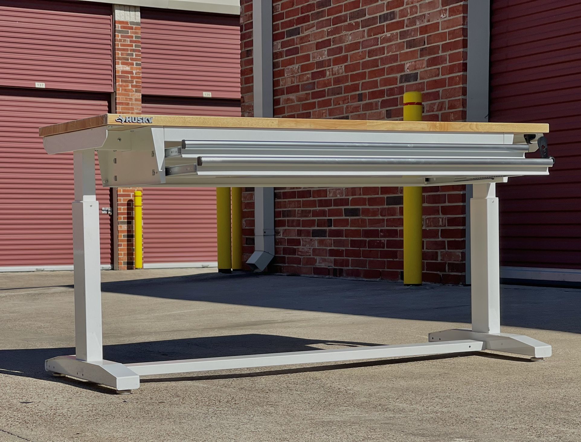 Husky 62 in. Adjustable Height Work with 2Drawers Table in White for