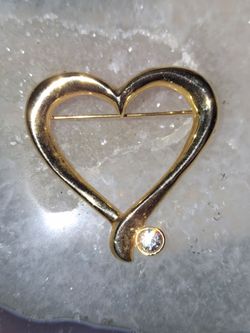 Vintage Signed AAI Open Heart with Offset Crystal Brooch/Pin