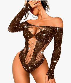 Black Rhinestone Bodysuit, Fits 0-16 Rave Outfits For Women, Exotic Dancer Sexy Tops, Fishnet Stripper Lingerie
