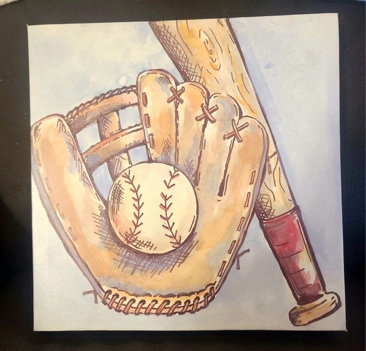 Baseball painting print on canvas. 12x12 in