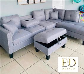 Gray Sectional Sofa with Storage Ottoman