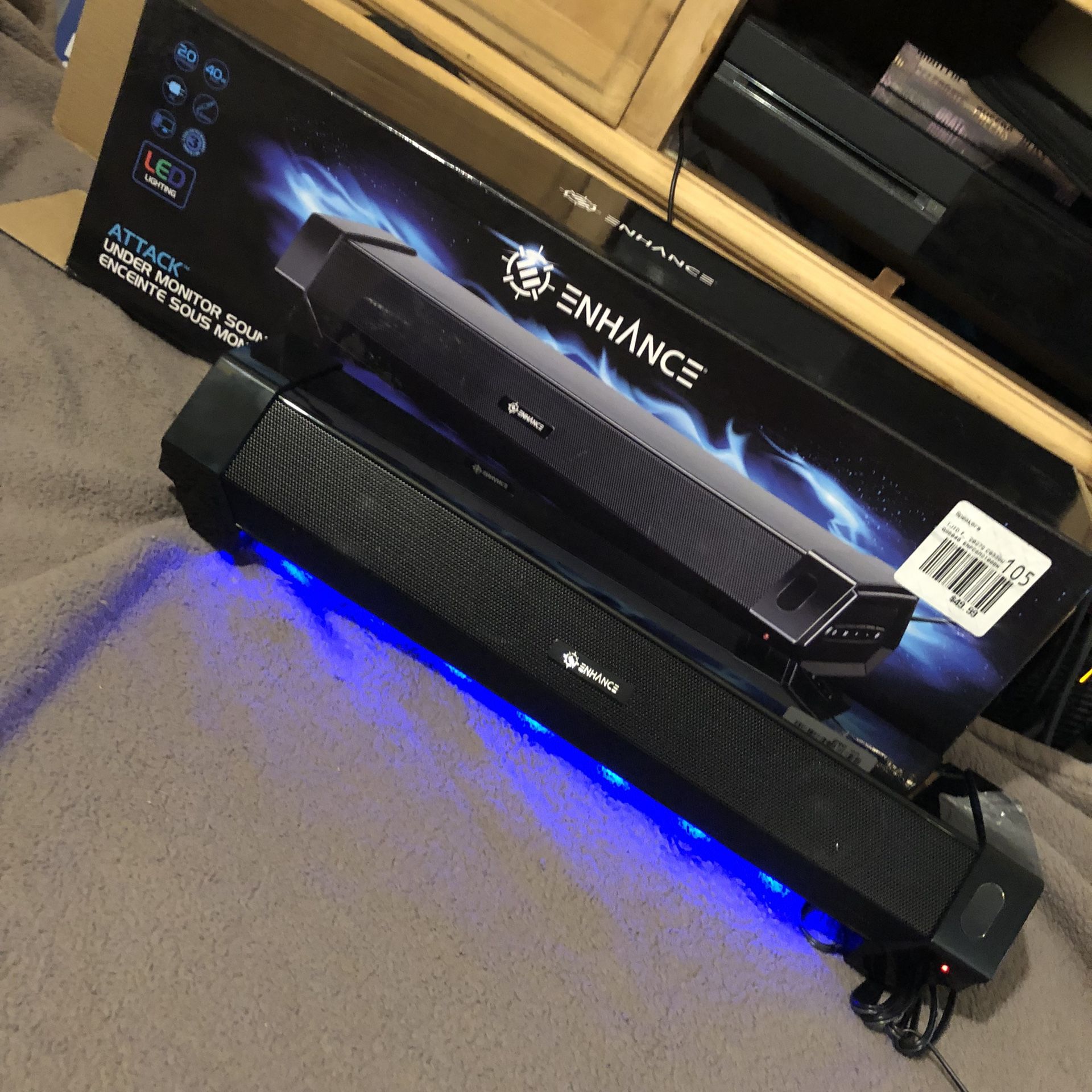 ENHANCE Gaming Computer Speakers Sound Bar Under Monitor Soundbar LED