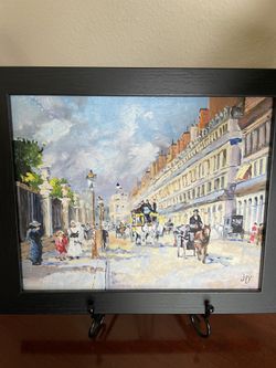 Framed Oil Painting Of Paris Street Scene