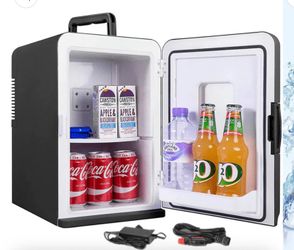 Mini Fridge Cools & Heats, 15 Liter Refrigerator with AC/DC Power, Car Fridge, Makeup Skincare Fridge
