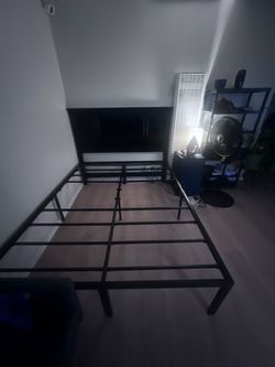 Queen bed metal frame with wood headboard 100