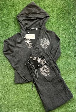 Chrome Hearts 3-Piece Set (Hoodie + Flared Pants + Tank Top) – Grey