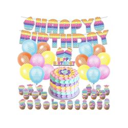 42 PCS Pop Birthday Decorations ,Pop Push Party Supplies Fruit Theme Included Pop Cake Cupcake Toppers Balloons Banner Pop Game Toys Theme Party Favor