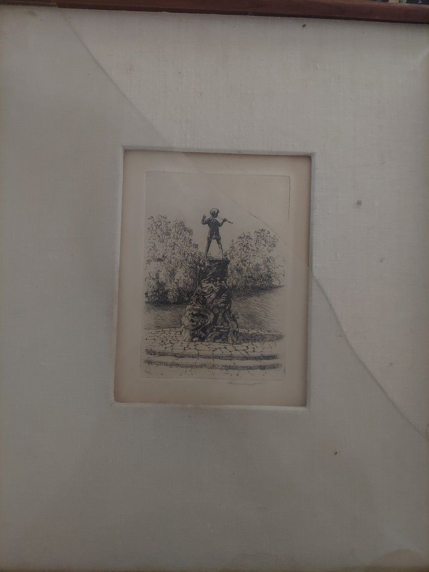 1920s James Grant London Peter Pan Statue Etching