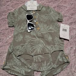 Nwt Baby Boy Rz Baby Rachel Zoe Floral Green 3 Piece Outfit 