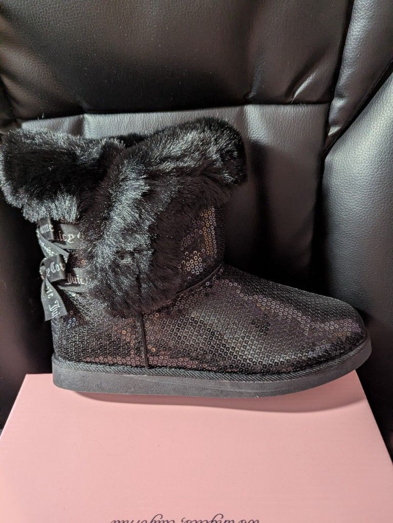 NEW IN BOX Juicy Couture Black Sequins/Fur Boots