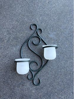 Decorative Iron Wall Candle Sconce with Frosted Glass Holders