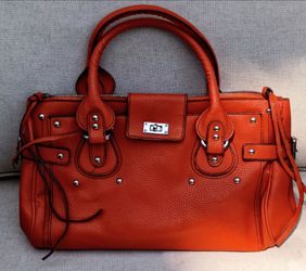 Via Spiga Genuine Leather Studded Handbag - Orange