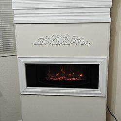 Curved 26" Electric Fireplace With Corner Tall Freestanding Mantle Cabinet