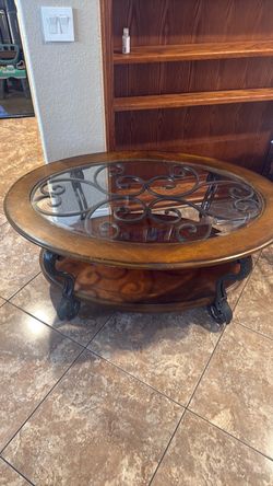 Rod Iron Glass & wood Coffee Table