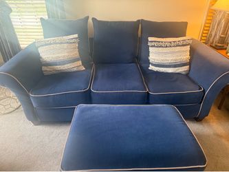 Blue Sofa and Chair with Ottoman