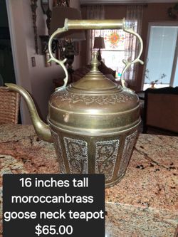 Moroccan Brass Gooseneck Teapot 16 Inches