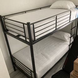 Twin Bunk Bed Frame + Mattresses + Bedding