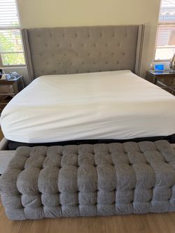Macys king bed frame tufted grey