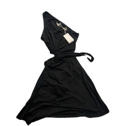 For Love and Lemons black one shoulder cut-out wrap bodysuit mini dress NWT L