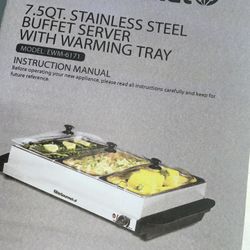 Elite Gourmet 7.5QT. STAINLESS STEEL BUFFET SERVER WITH WARMING TRAY