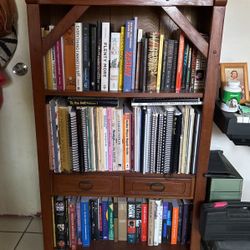 Solid Wood Bookshelf With 2 Drawers