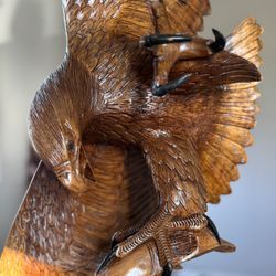 Hand Carved Eagles Sculpture 40”H