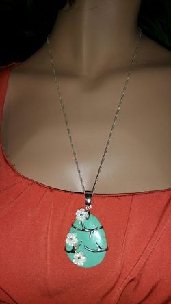 New sterling silver turquoise with flower design necklace(22")