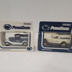 Set Of 2 1990 Matchbox Penn State University Die Cast Panel Trucks