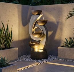 4012 46.8”H Outdoor Water Fountain Garden, Multi-Tier Waterfall Fountain Water Feature with Lights for Patio, Garden & Porch