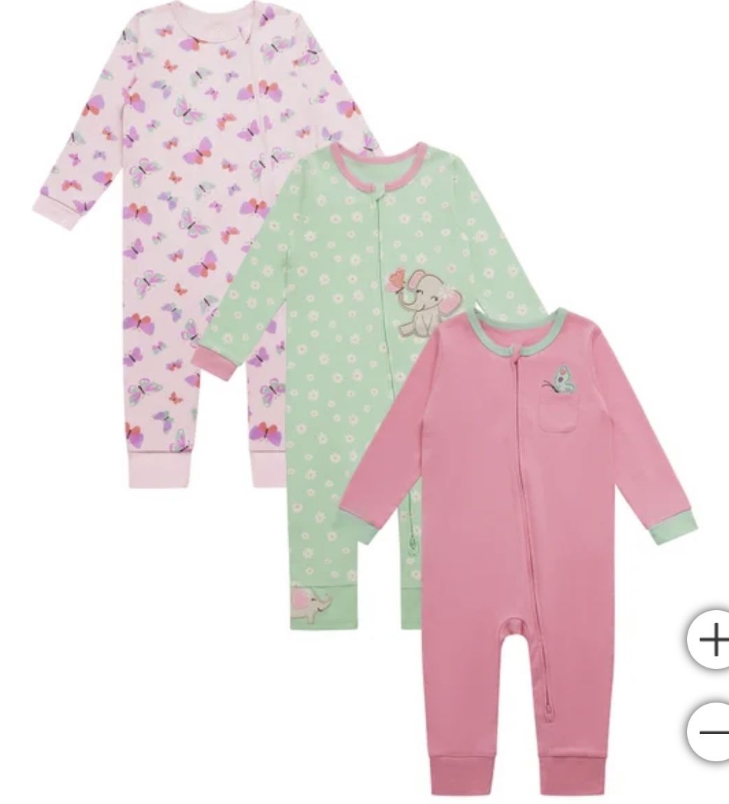 NWT 100% cotton baby girls full zip coverall 3pack size 24M