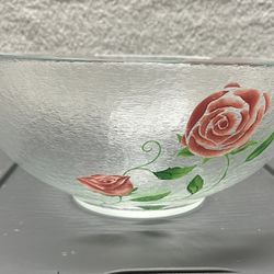Clear Rose Glass Serving Bowl