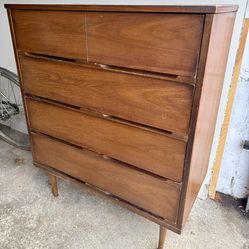 1960s Mid Century Modern Walnut 4 Drawer Tall Dresser