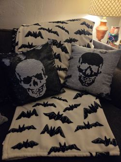 Halloween Bat Blanket & Skull Pillows