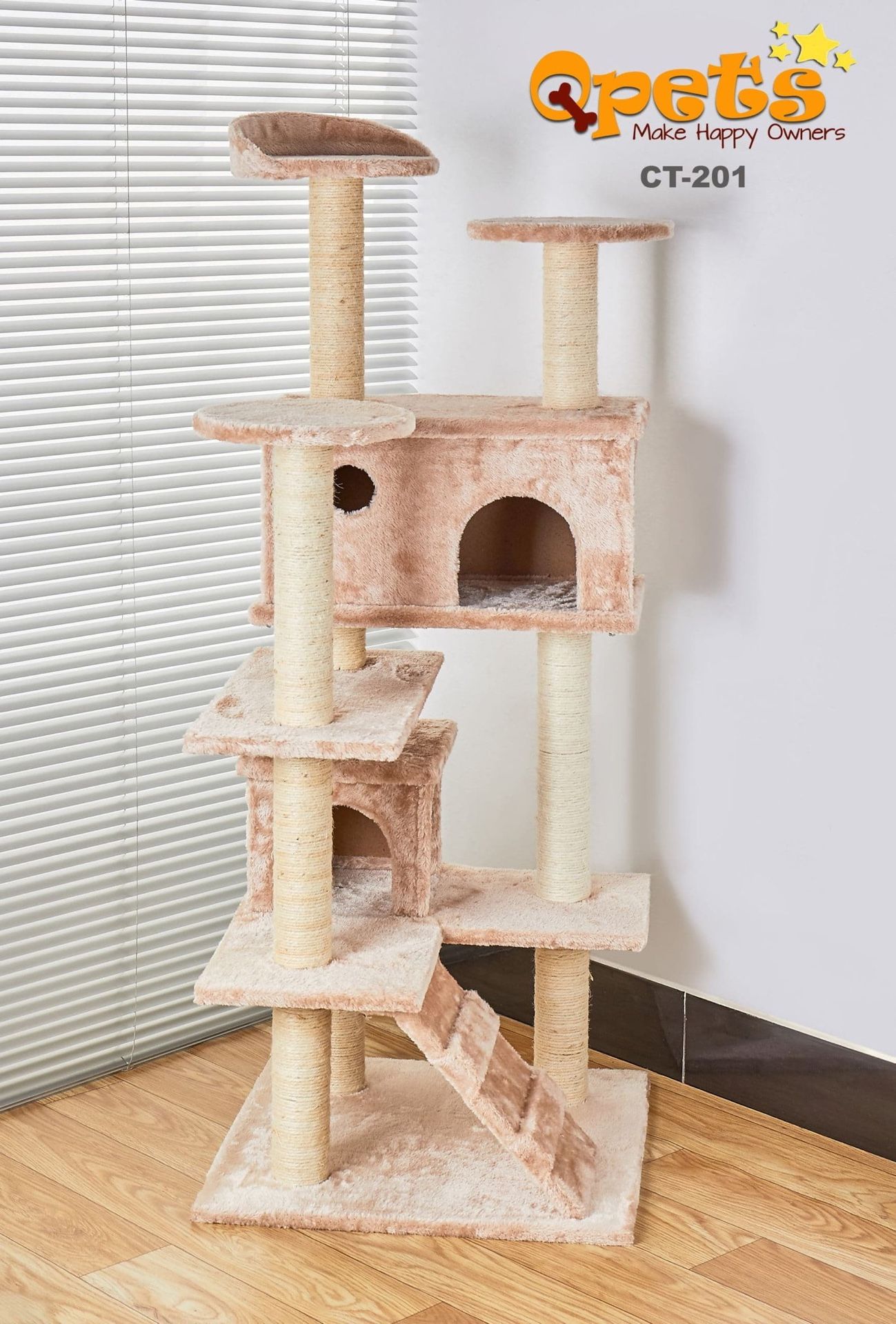 Qpets Cat Tree CT-201, for Small Cat or Kittens, 52” Tall Beige