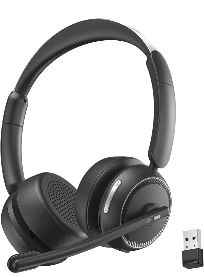 Wireless Headset with Microphone for PC, Bluetooth Headset with Noise Canceling Microphone & HI-FI Stereo Sound, USB Wireless Headset for Laptop, 65 H