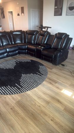 3 Pieces 210" Breathing Leather Power Reclining Theater Sectional