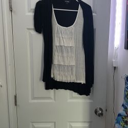 Byer California Faux Two-Piece Black Cardigan Top – Built-In White Tank Layer 