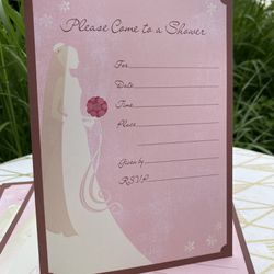 Bridal Shower Invitations Set of 5 / Simple Elegant Pink