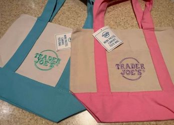 Mini Trader Joe's Tote Bags (Blue and Pink)