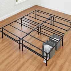Amazon Basics Bed Frame with Storage, Foldable Metal Platform, Sturdy Steel, No Box Spring Needed, 14-inch High, Tool-Free Setup, Queen Size, Black